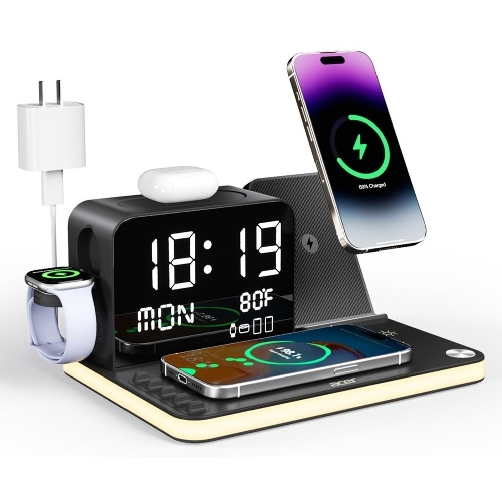 acer 7-in-1 Wireless Charging Station: Charger Stand for Multiple Black